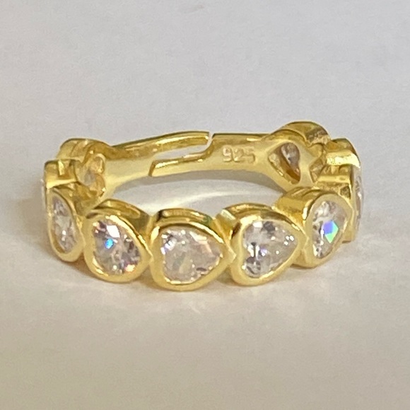 Other - 925 Silver band ring 5.5 heart clear cz stones 18k yellow gold plated